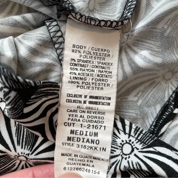 My Michelle Fit and Flair Midi Dress Size M Black with White Print Waist Sash - Picture 9 of 12